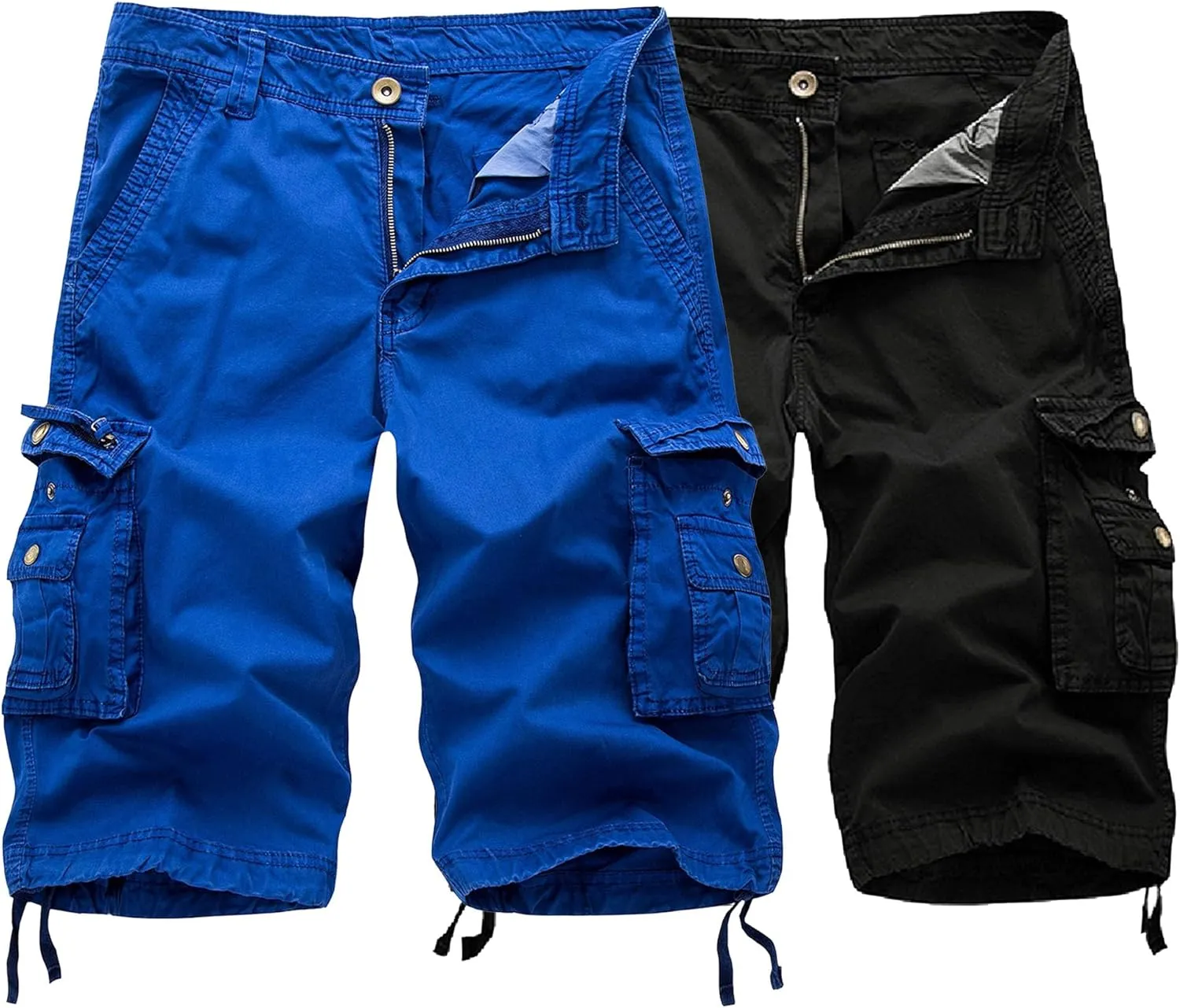 2 Pack Men's Cargo Shorts Cotton Work Shorts Multi Pockets Beach Shorts Relaxed Fit Outdoor Casual Military Shorts