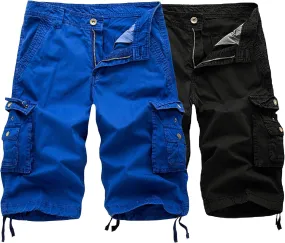 2 Pack Men's Cargo Shorts Cotton Work Shorts Multi Pockets Beach Shorts Relaxed Fit Outdoor Casual Military Shorts