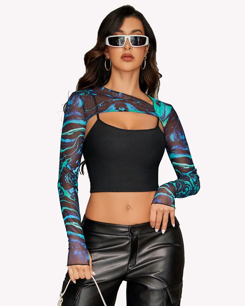 2 Pcs Sets Mesh Crop Top with Cami Top