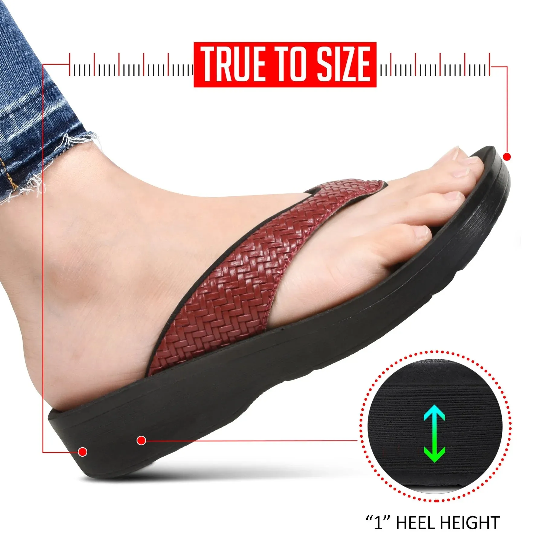 Aerothotic - Dune Women’s Arch Support Thong Flip Flop Sandals , Wine