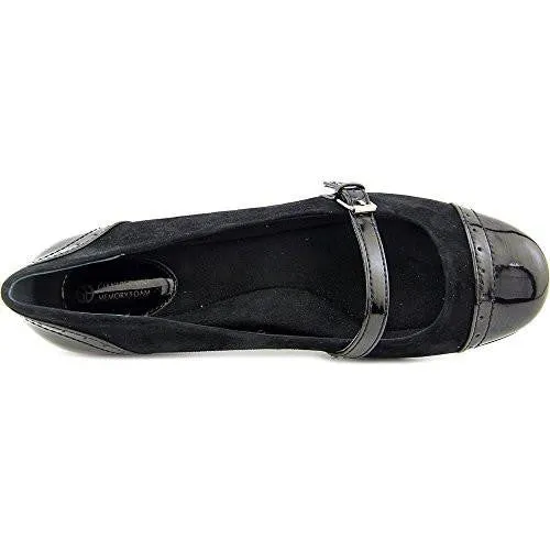 Aubree Cap Toe Leather Mary Jane Flats Black Suede Size 6