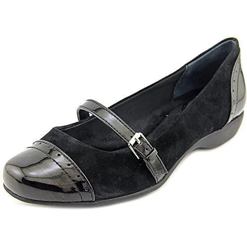 Aubree Cap Toe Leather Mary Jane Flats Black Suede Size 6