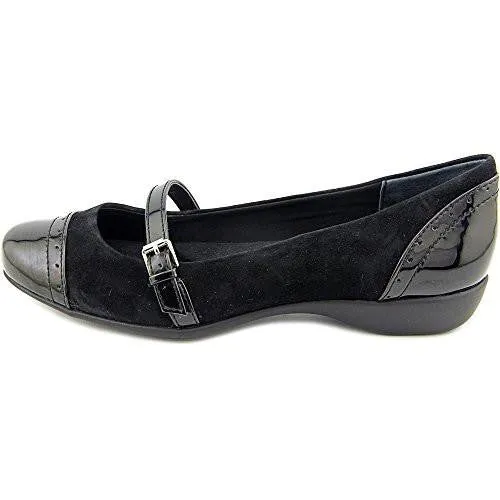 Aubree Cap Toe Leather Mary Jane Flats Black Suede Size 6
