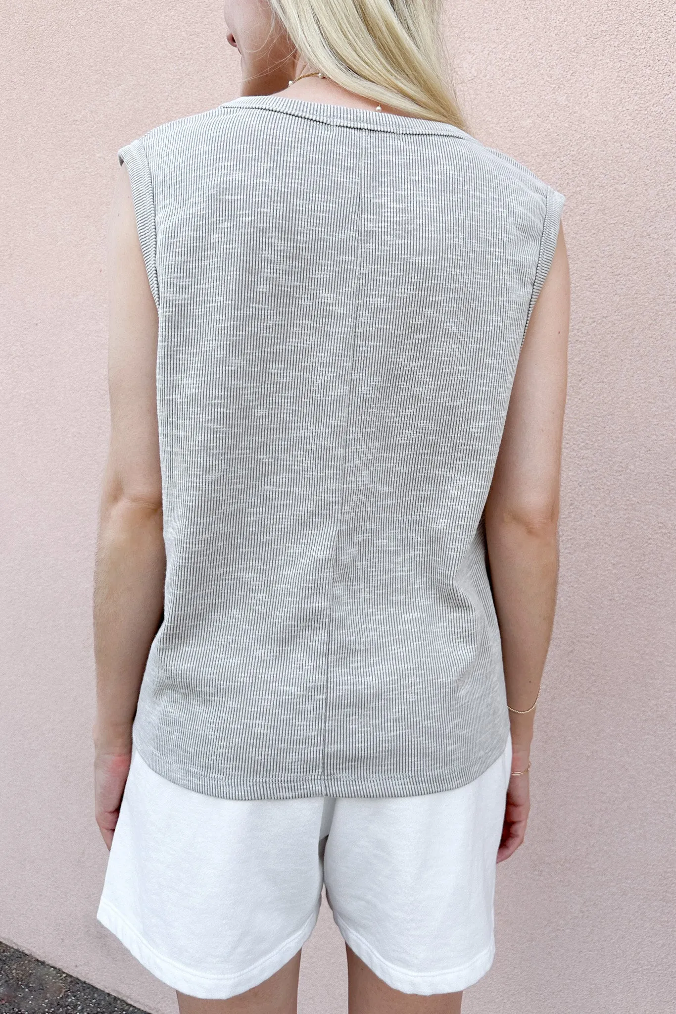 Baylor Ribbed Sleeveless Top in Light Grey
