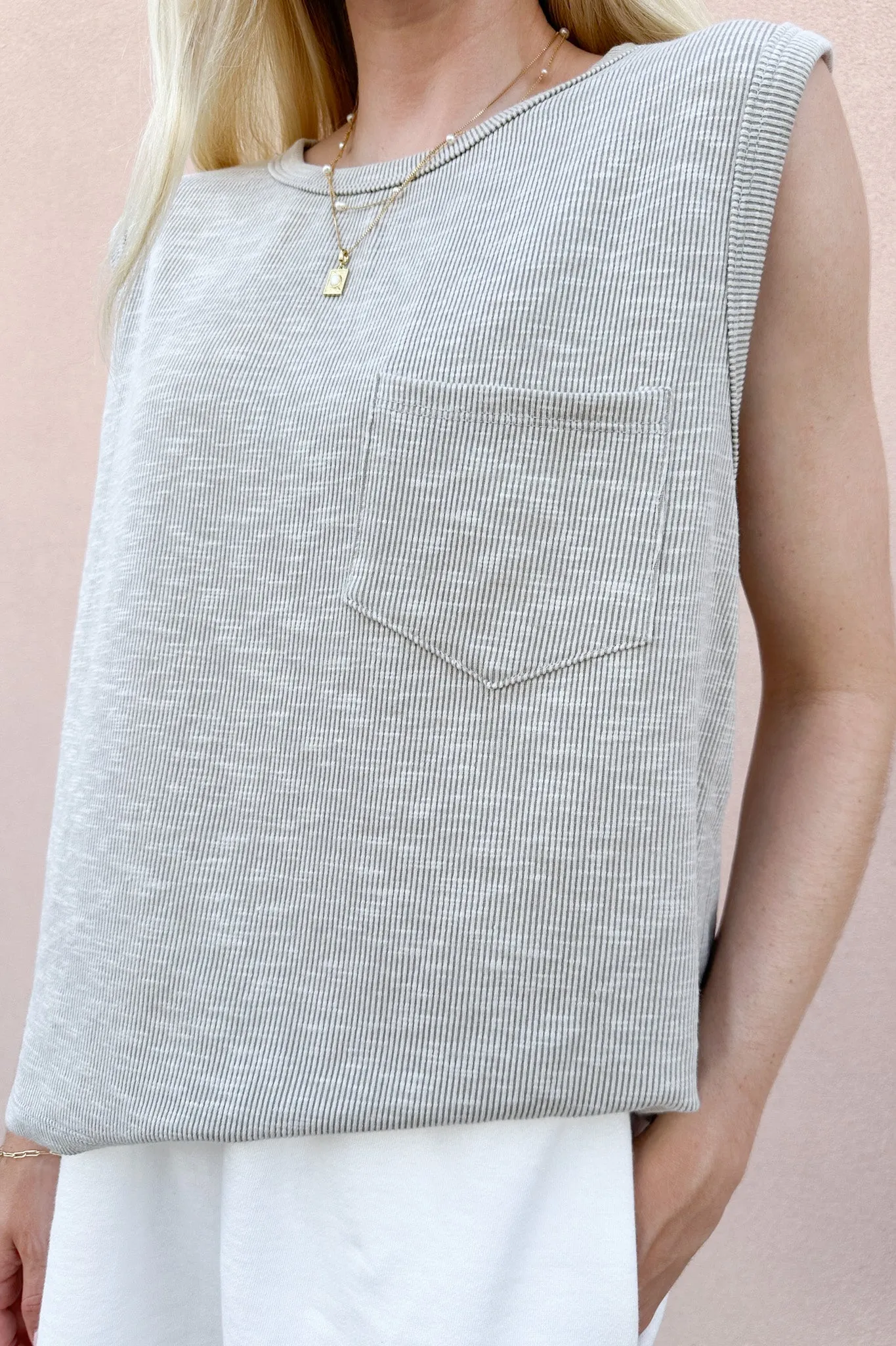Baylor Ribbed Sleeveless Top in Light Grey