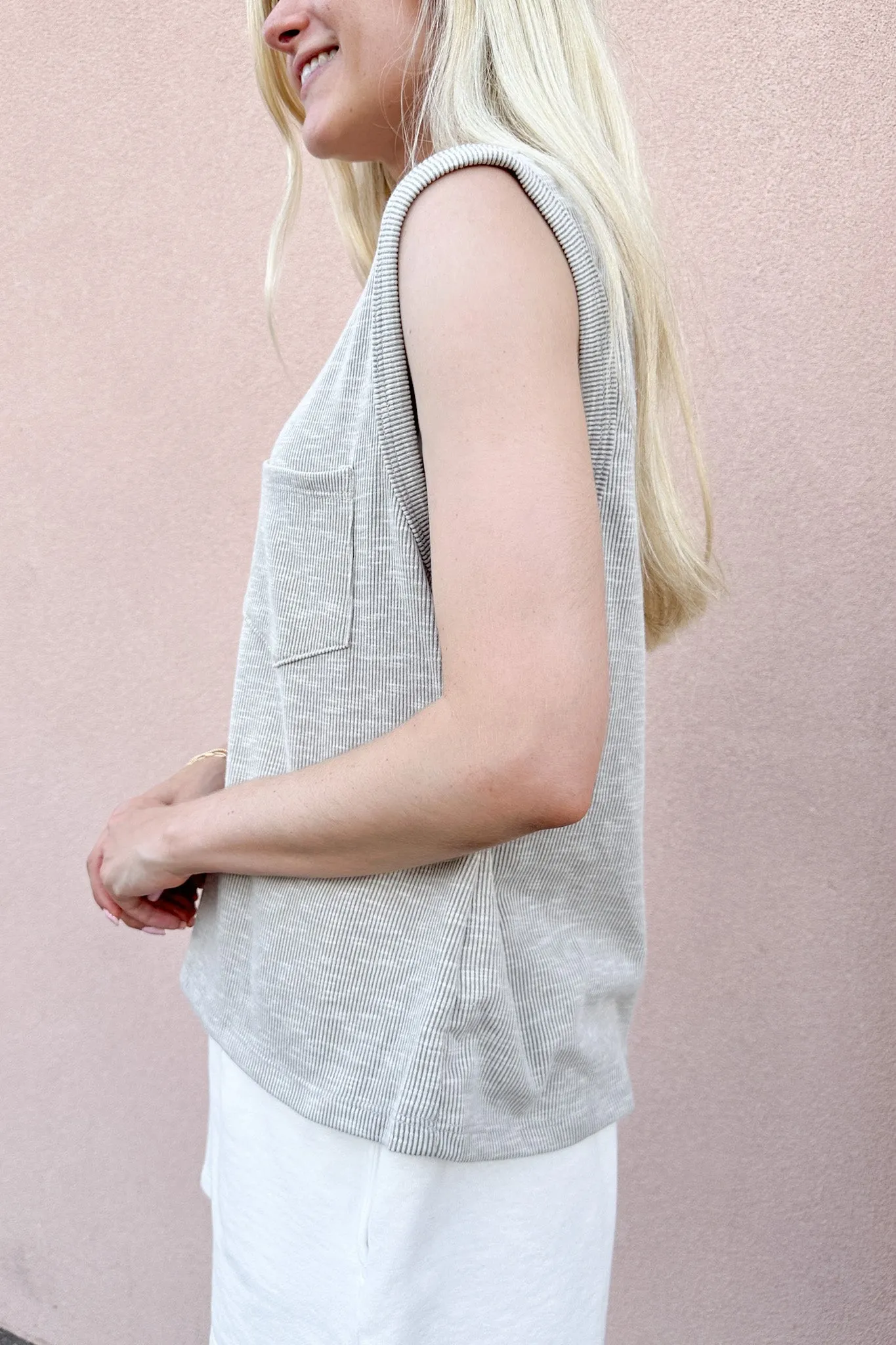 Baylor Ribbed Sleeveless Top in Light Grey