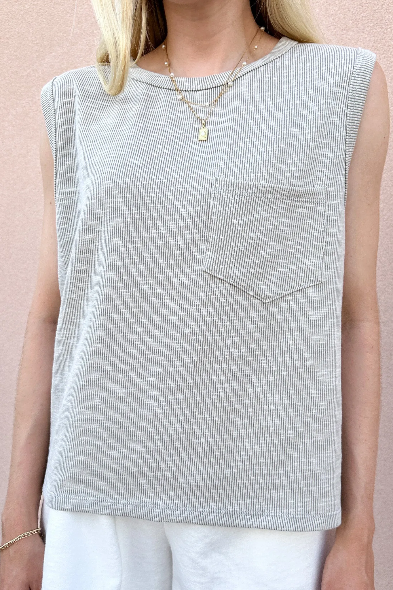 Baylor Ribbed Sleeveless Top in Light Grey