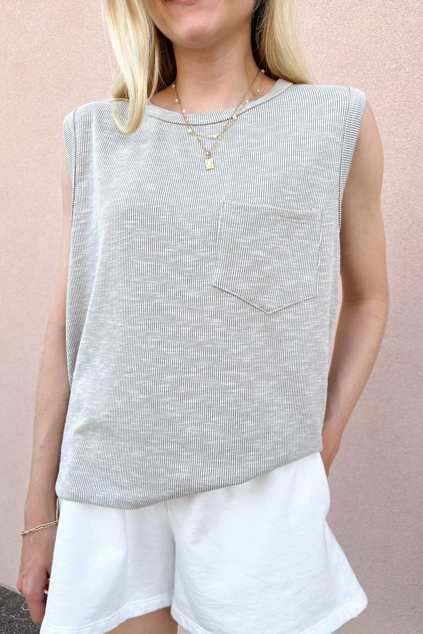 Baylor Ribbed Sleeveless Top in Light Grey
