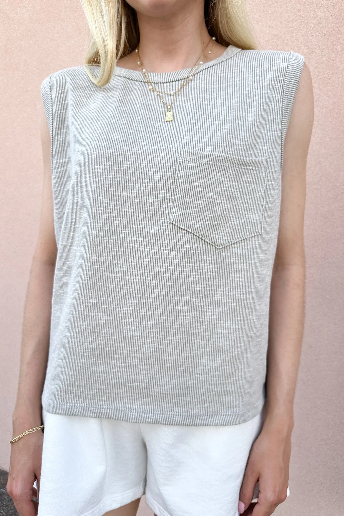 Baylor Ribbed Sleeveless Top in Light Grey