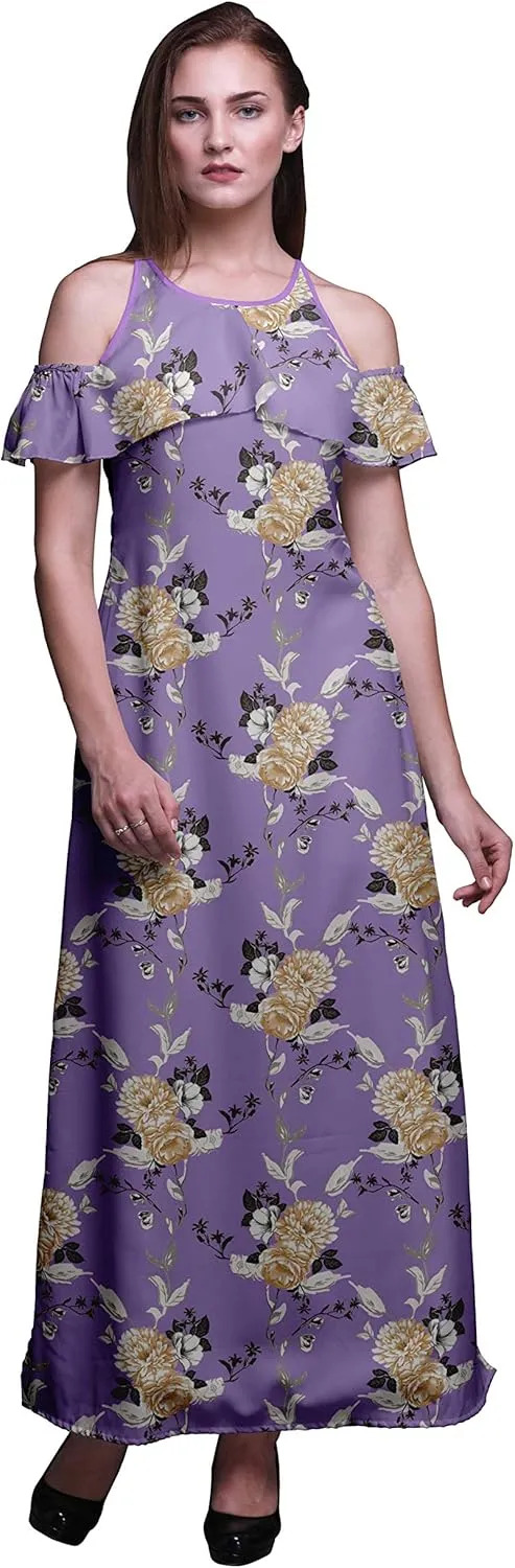 Bimba Women Flutter Sleeve Chic Style Cold Shoulder Shift Dress Summer Tunic Amethyst