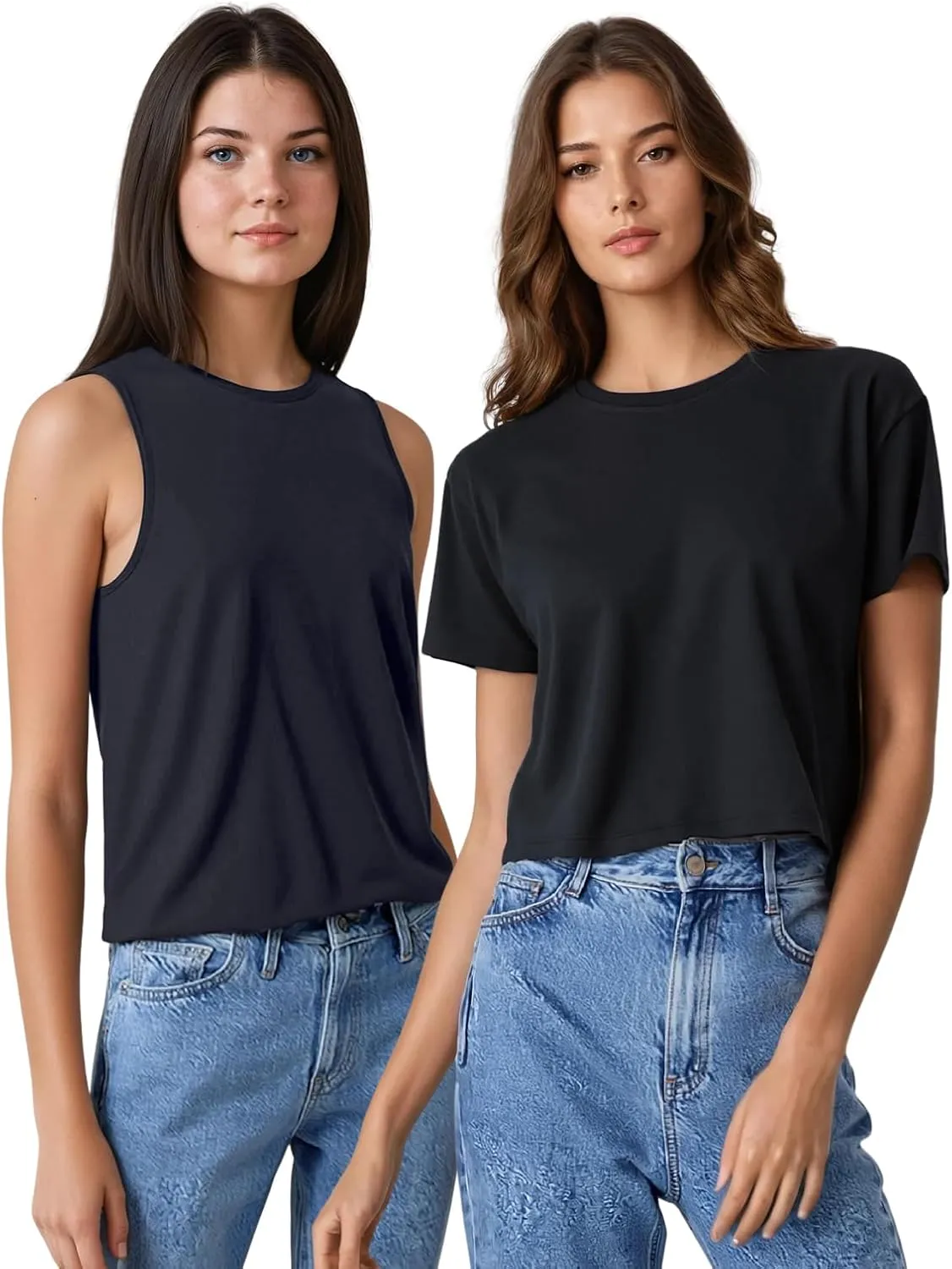 Black Tank Top & Crop Top for Women, Summer Casual Basic Cotton - M Size