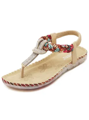 Bohemian Rhinestone Woven Large Print Sandels