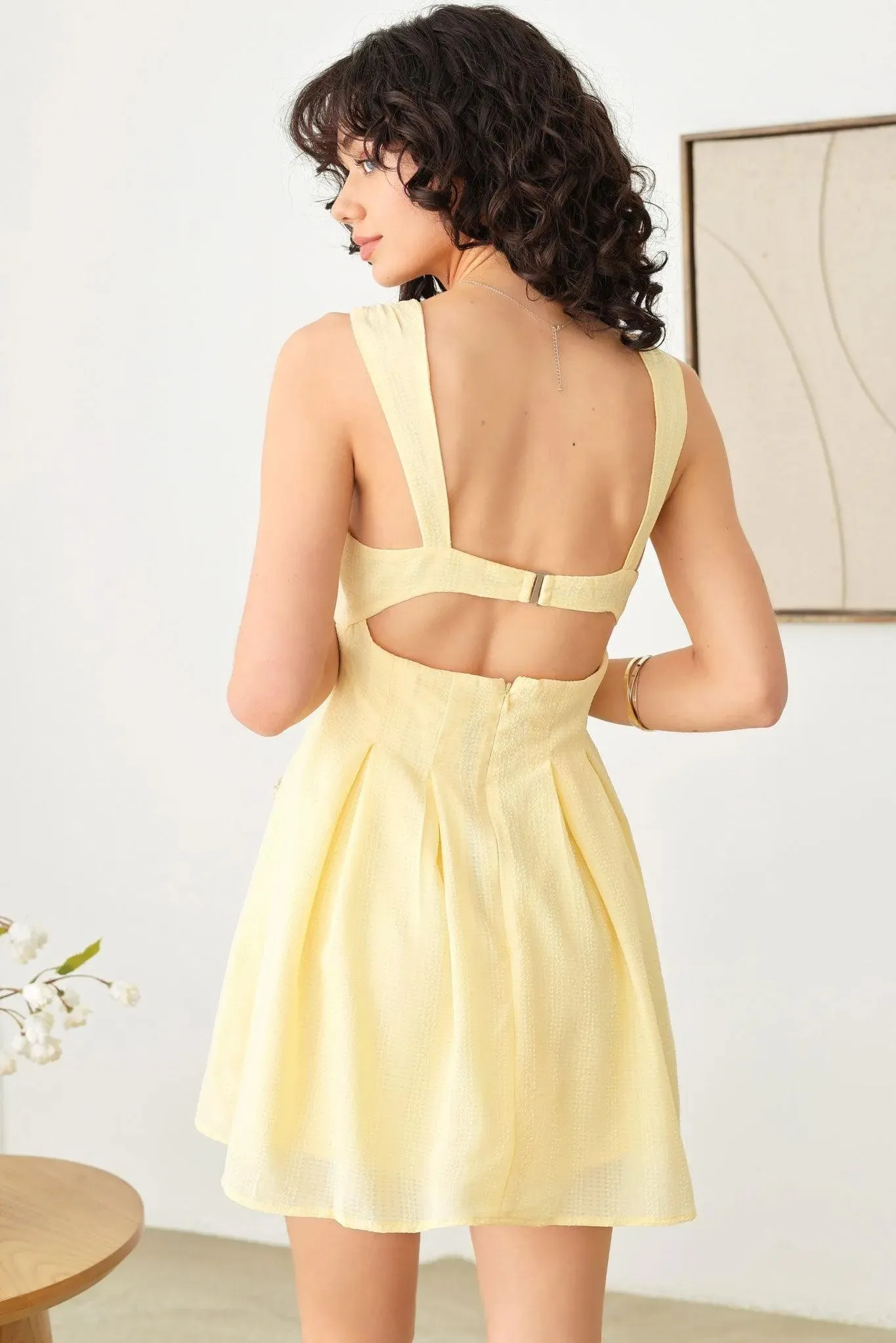 Boho Pleated Ruched Bust Back Clicker Closure Mini Dress