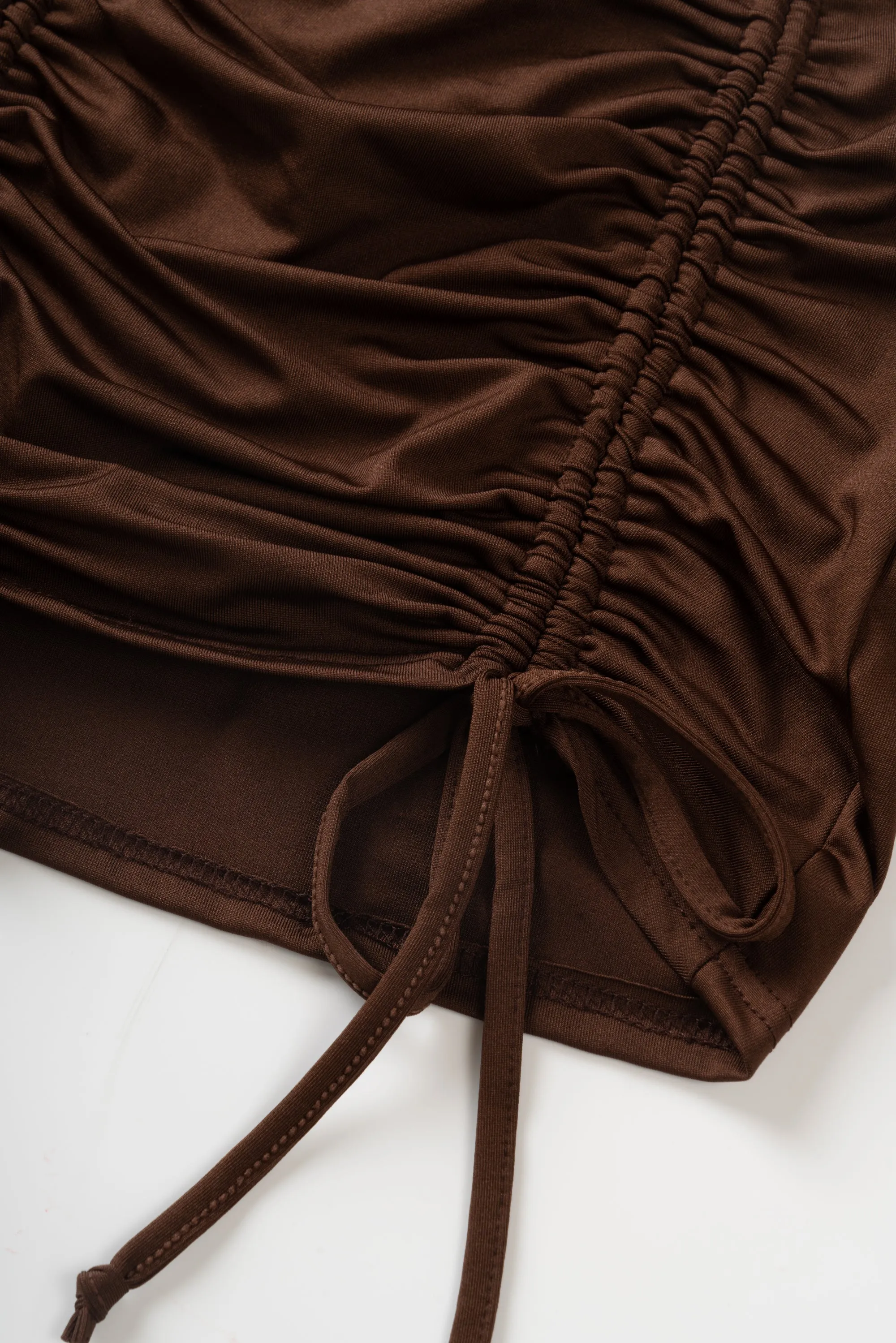 Brown Chic Draped Adjustable Straps Skirt Two-piece Dress