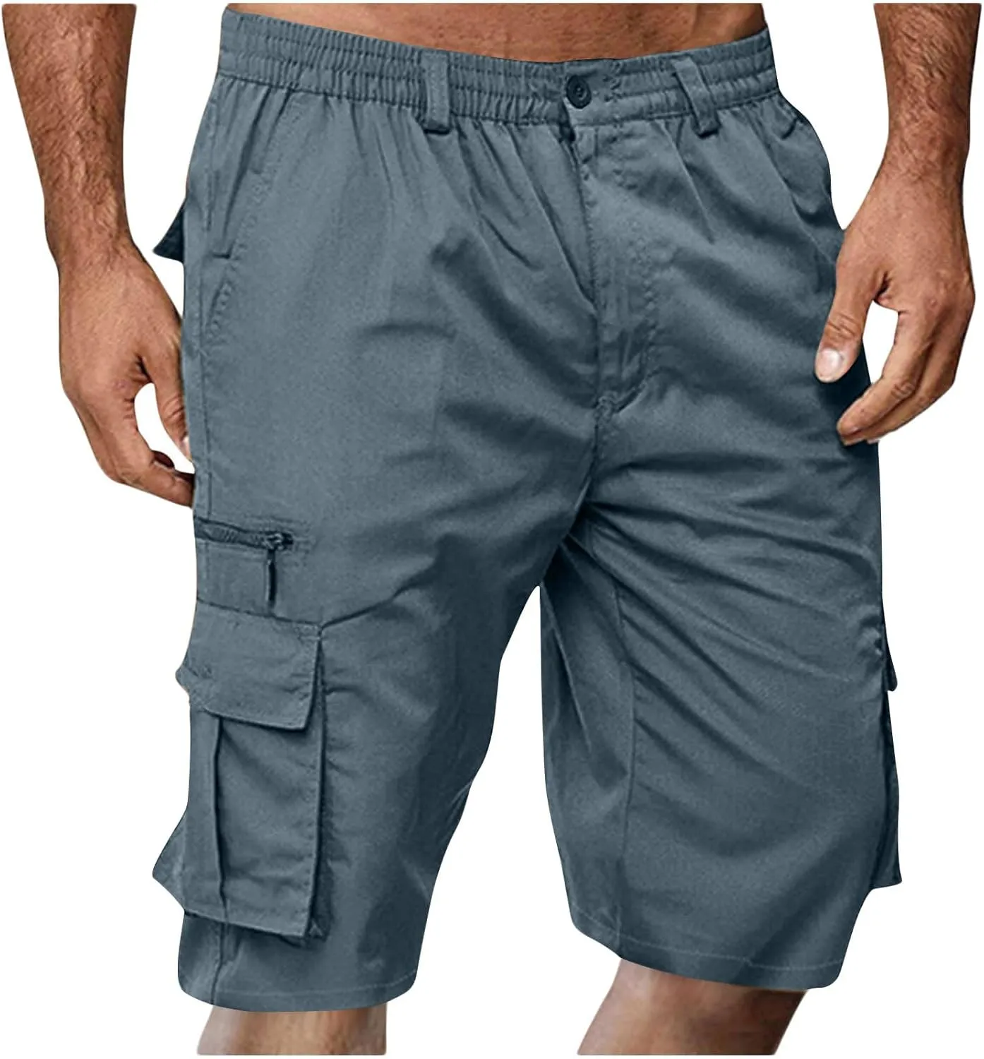 Cargo Shorts for Men Relaxed Fit Elastic Waist Bermuda Shorts Lightweight Multi-Pockets Casual Cargo Shorts