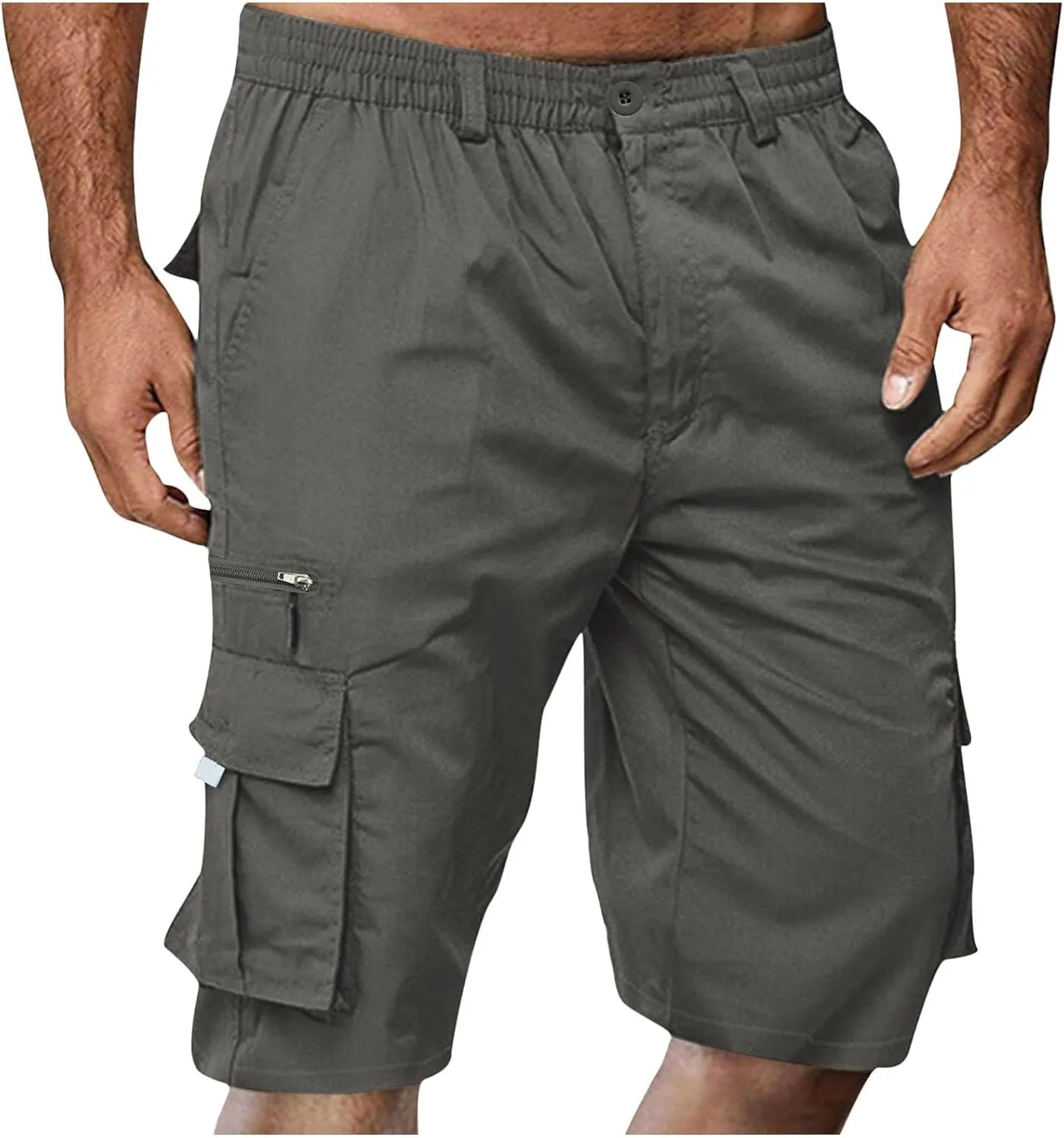 Cathalem Cargo Shorts for Men, Men's Elastic Waist Cargo Shorts Summer Relaxed Fit Outdoor Work Shorts Athletic Shorts