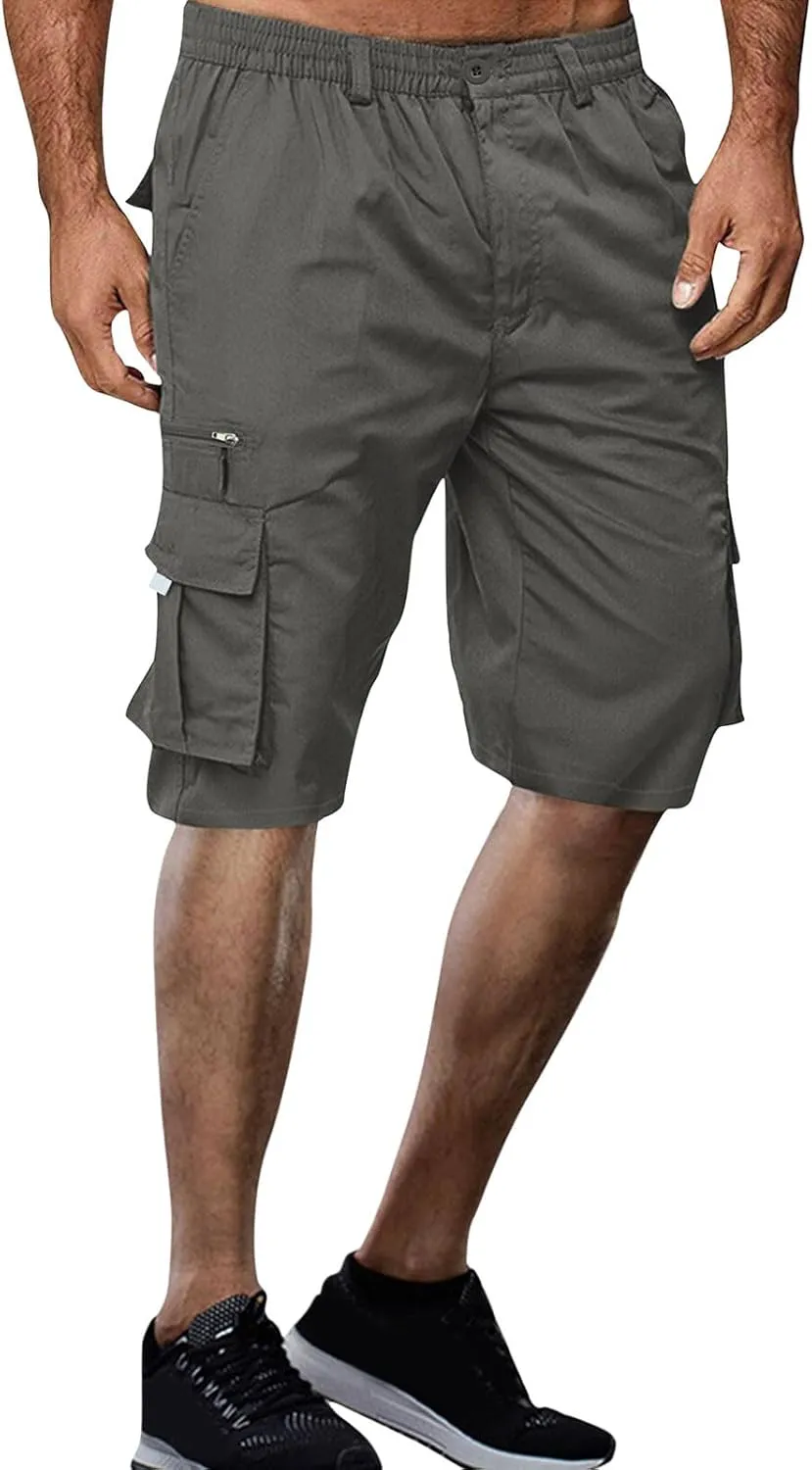 Cathalem Cargo Shorts for Men, Men's Elastic Waist Cargo Shorts Summer Relaxed Fit Outdoor Work Shorts Athletic Shorts