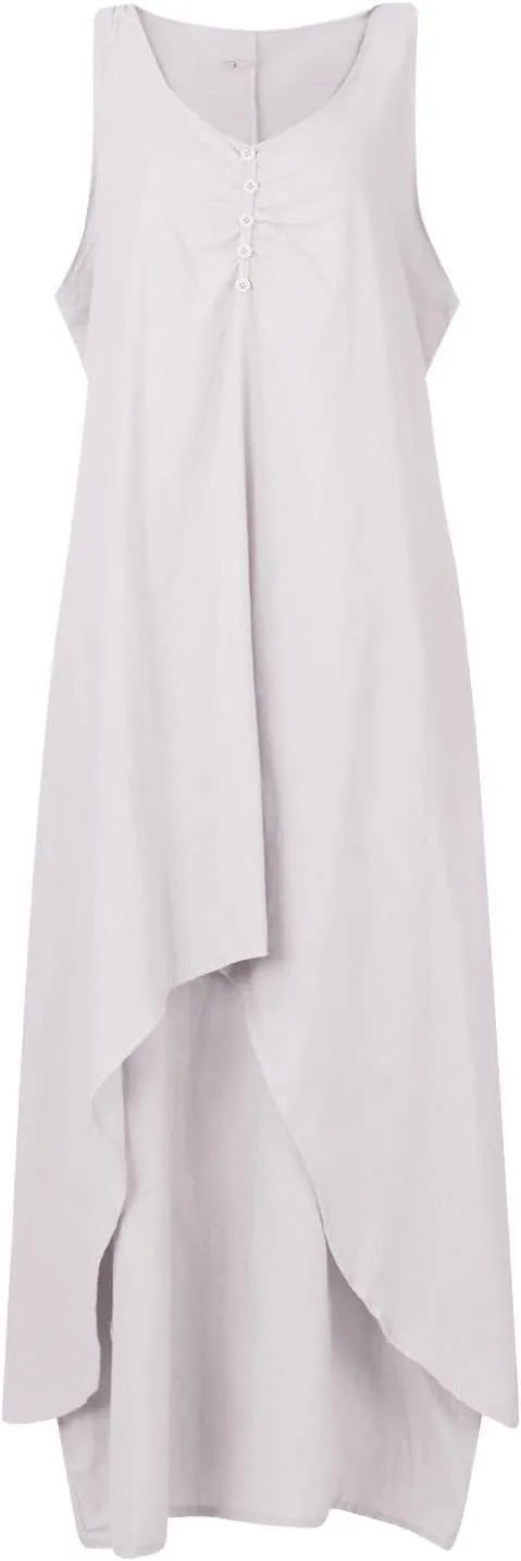 Ceboyel Women Irregular Hem Maxi Dress Cotton Linen Long Summer Dress Solid Color Boho Flowy Dress Beach Clothing 2023