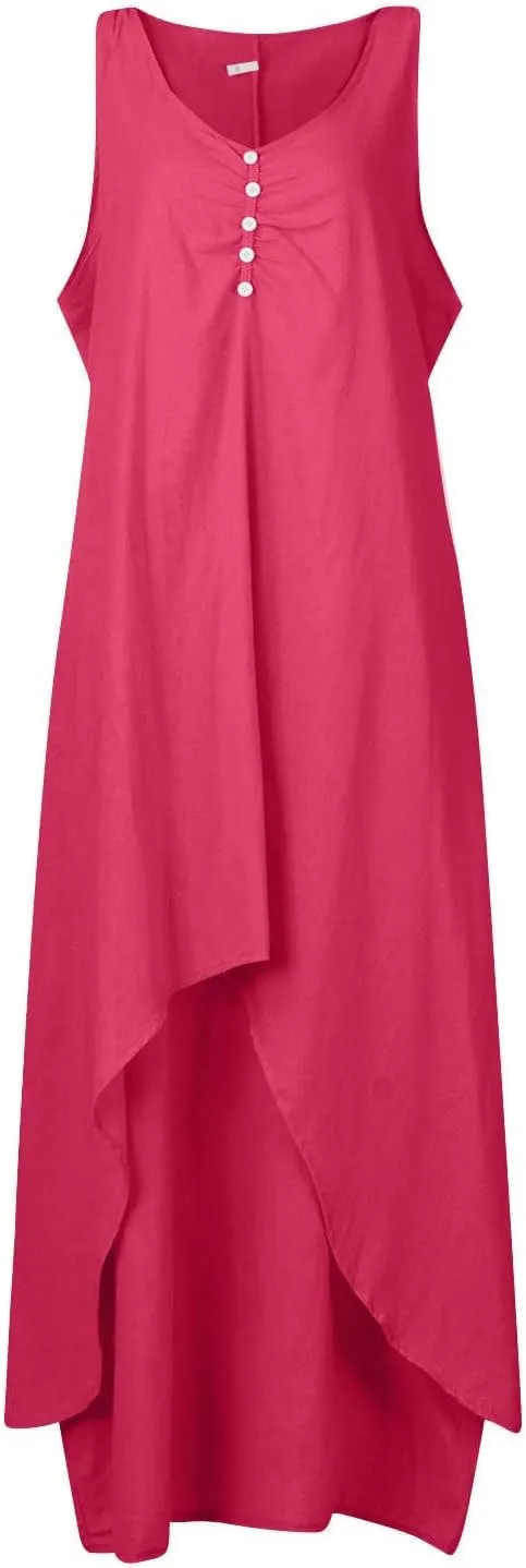 Ceboyel Women Irregular Hem Maxi Dress Cotton Linen Long Summer Dress Solid Color Boho Flowy Dress Beach Clothing 2023