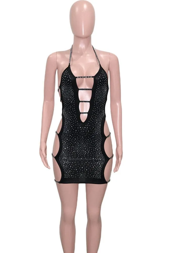 Chic Black Ladder Cut Out Mini Dress