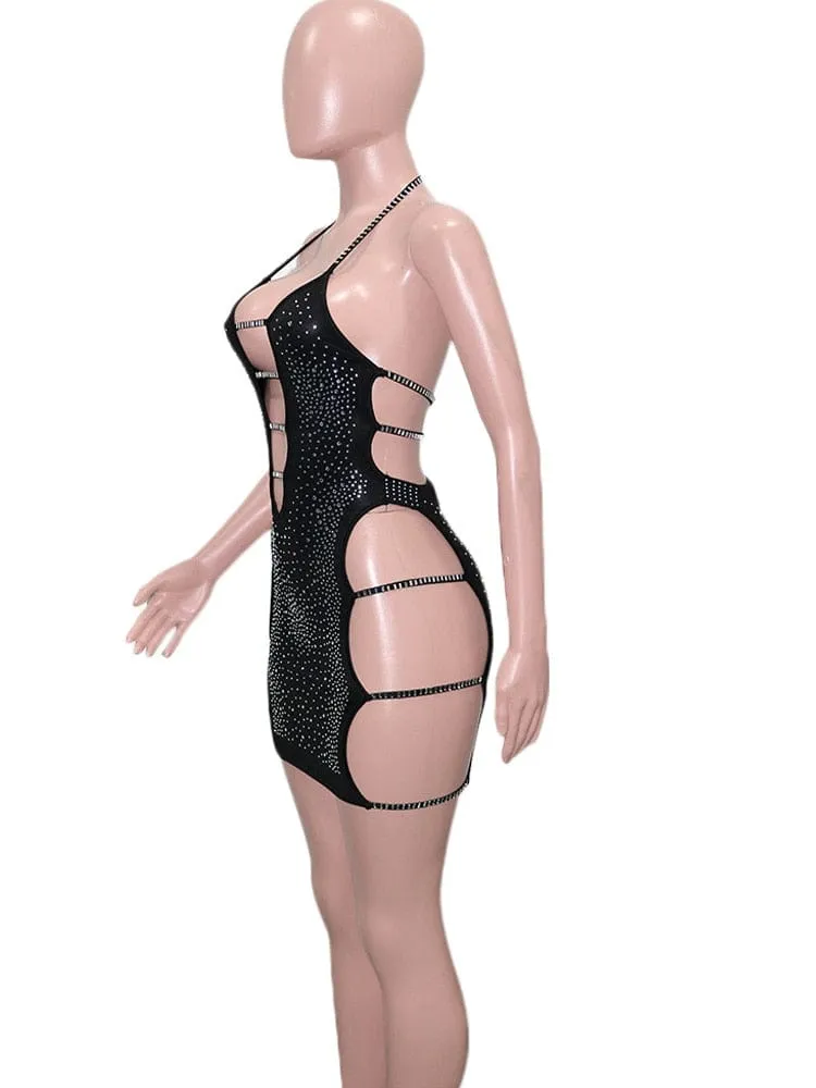 Chic Black Ladder Cut Out Mini Dress