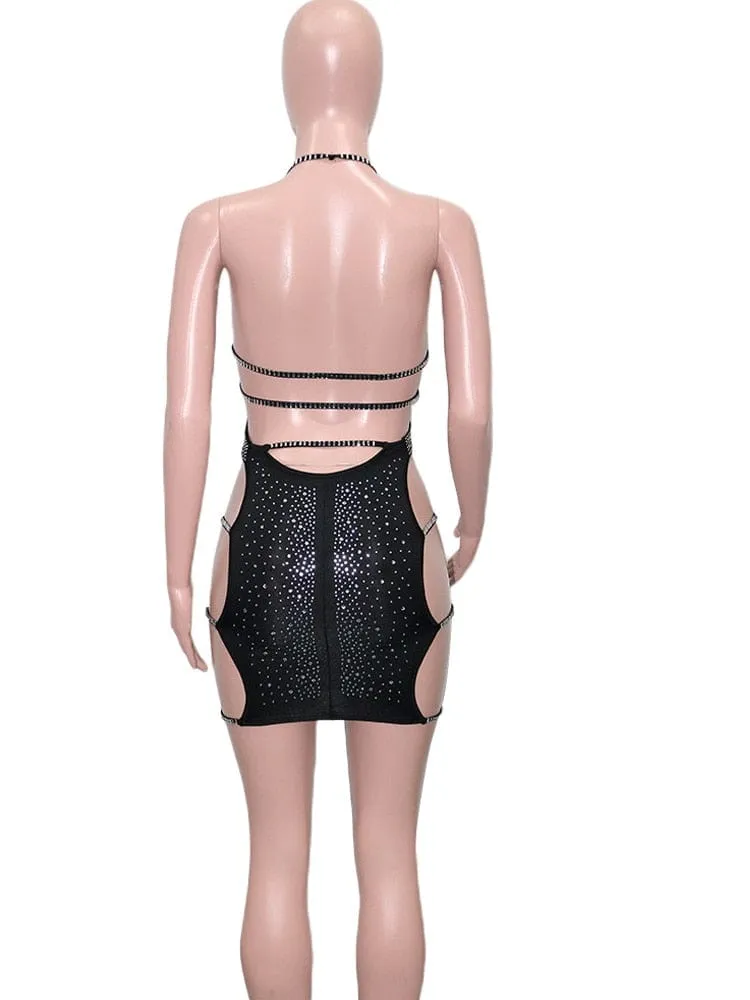 Chic Black Ladder Cut Out Mini Dress