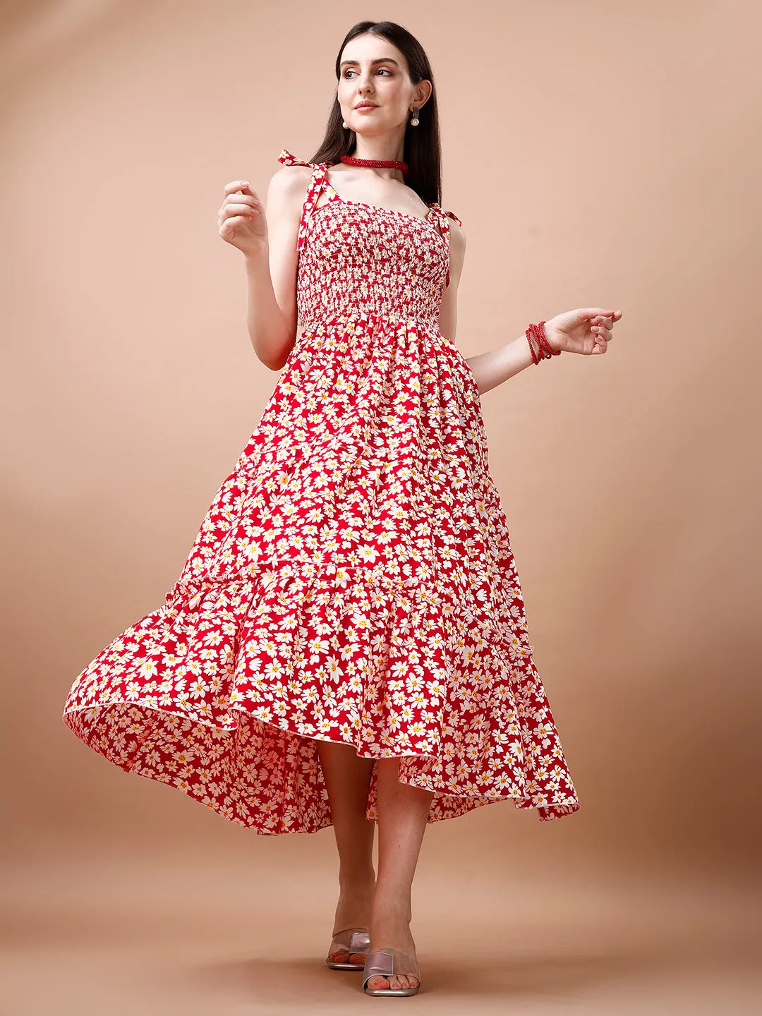 Chic Red Crepe Midi Dress