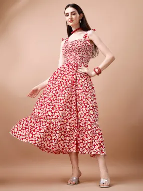 Chic Red Crepe Midi Dress