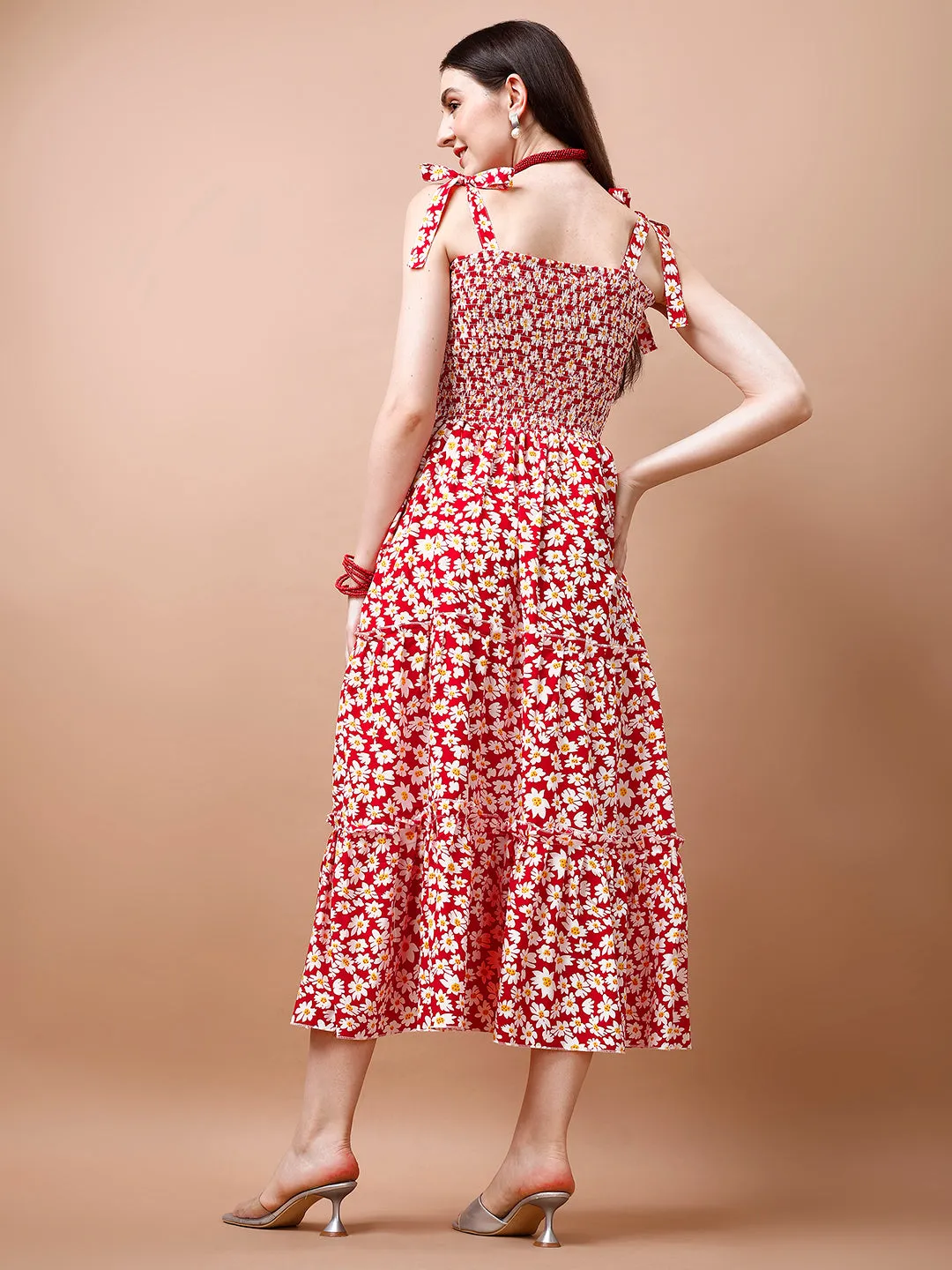 Chic Red Crepe Midi Dress