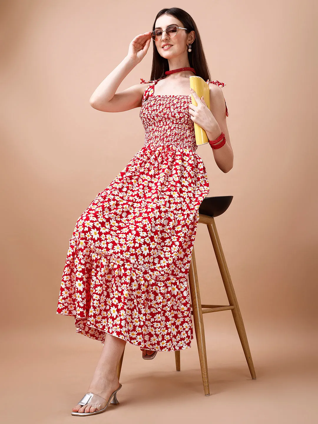 Chic Red Crepe Midi Dress