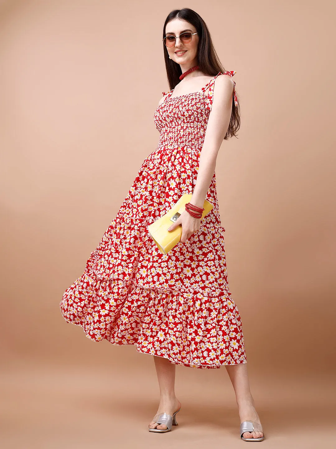 Chic Red Crepe Midi Dress
