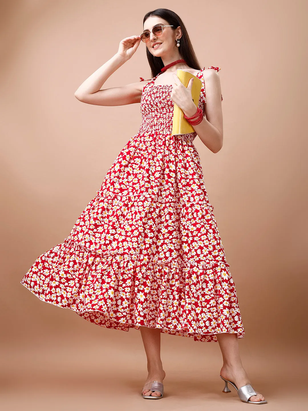 Chic Red Crepe Midi Dress