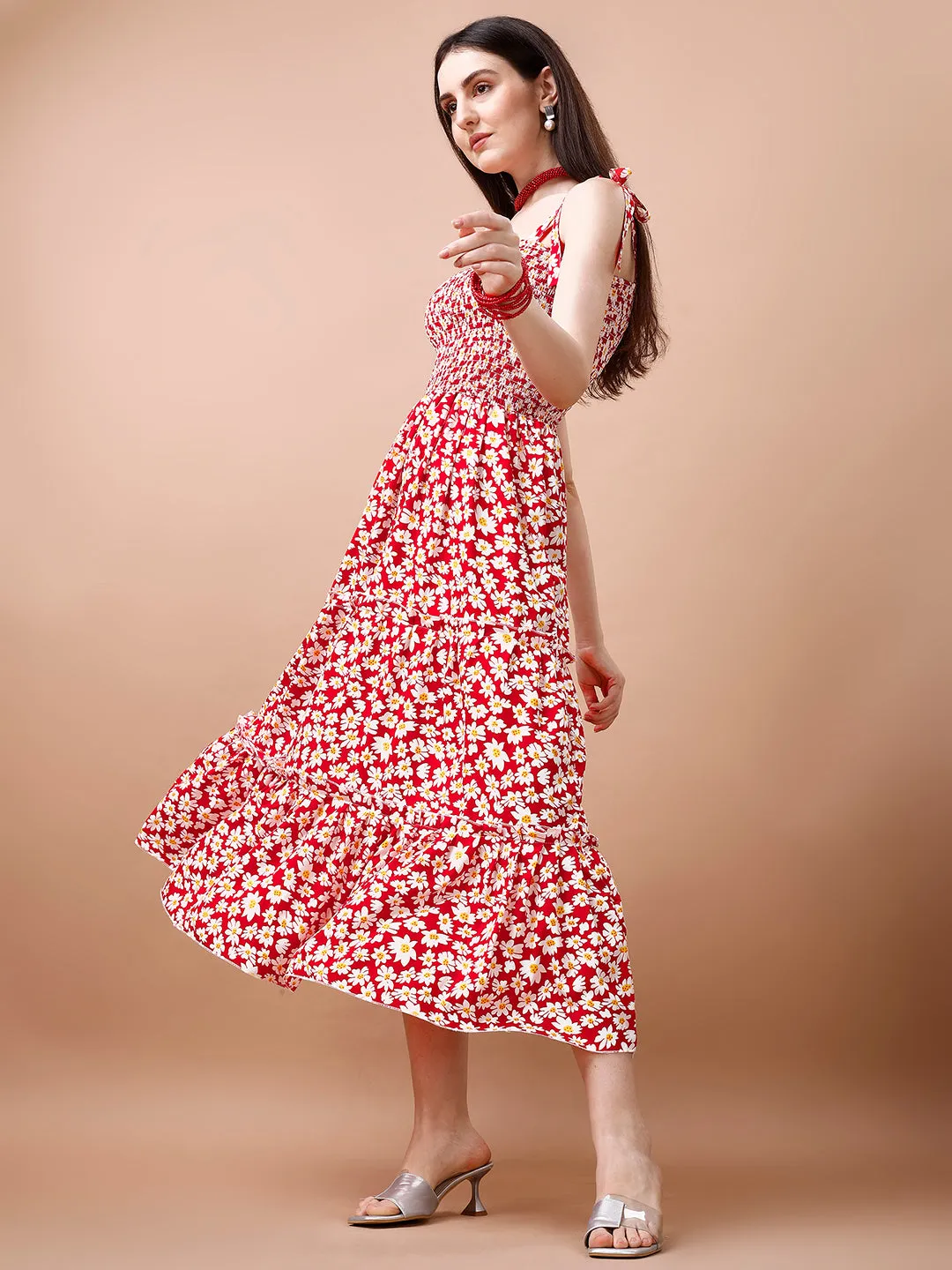 Chic Red Crepe Midi Dress