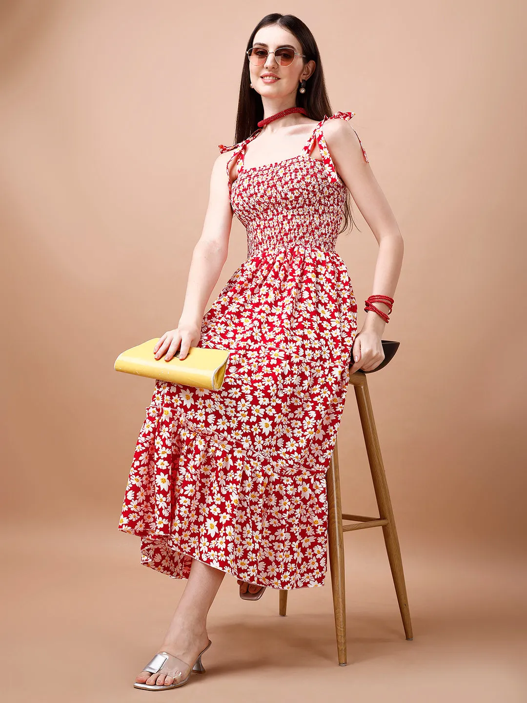 Chic Red Crepe Midi Dress
