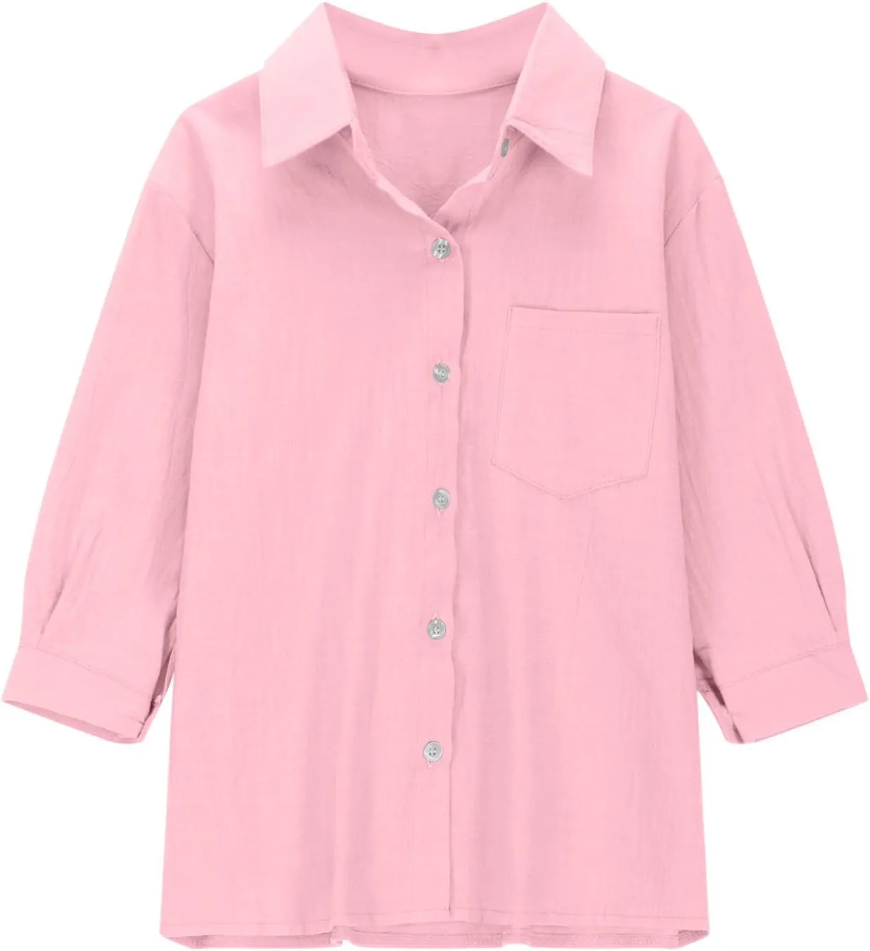 Cotton Linen Shirts for Girls Summer Spring Holiday Tops Casual Loose Fit Breathable Button Down Roll Up Sleeve Shirt