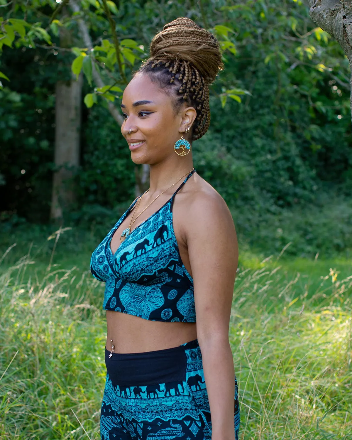 Elephant Print Bikini Crop Top Turquoise
