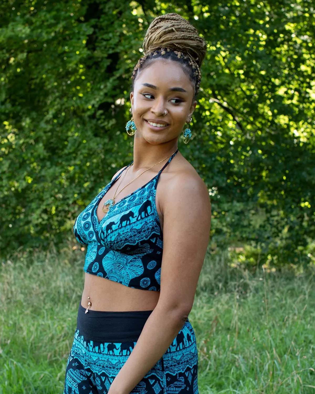 Elephant Print Bikini Crop Top Turquoise