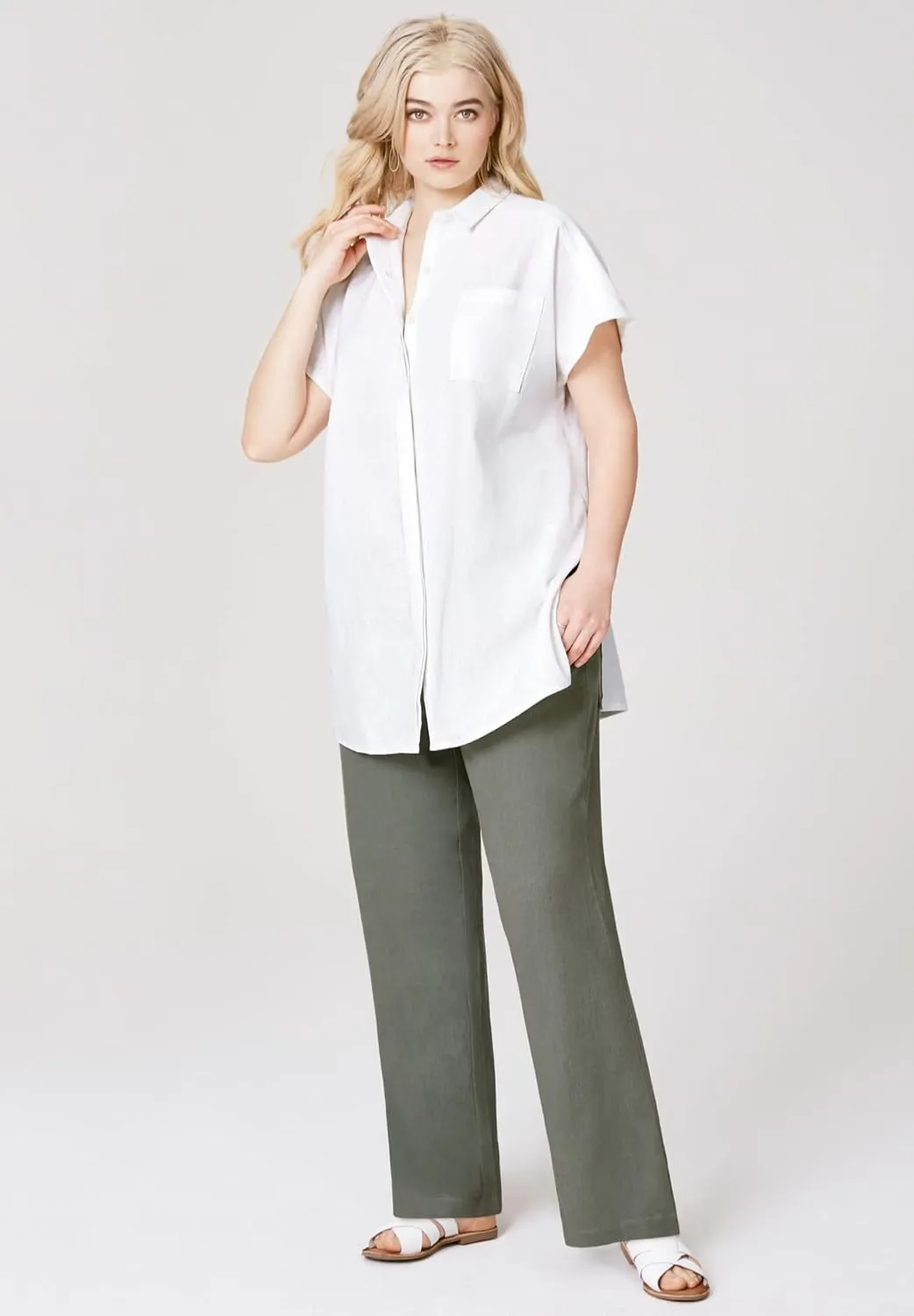 ellos Plus Size Linen-Blend Button Front Tunic