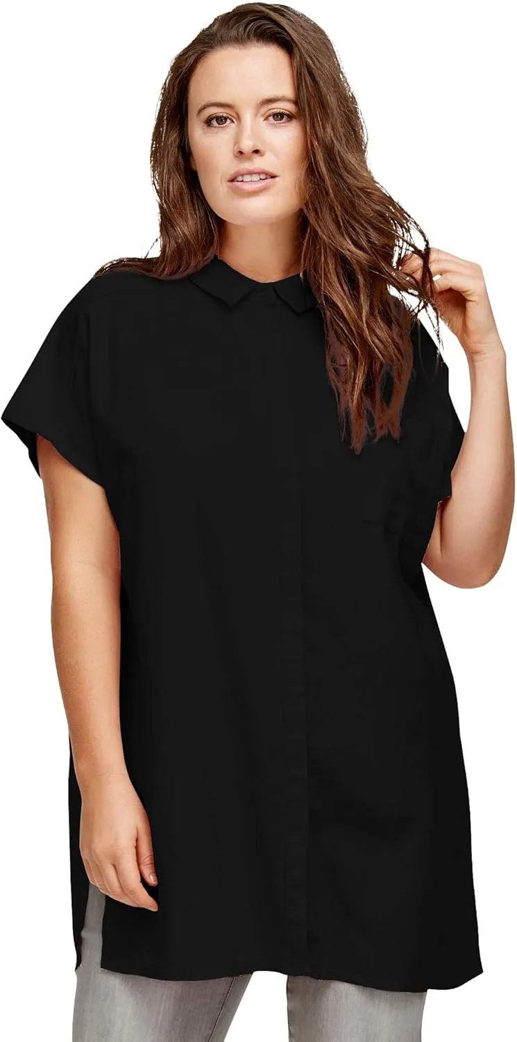 ellos Plus Size Linen-Blend Button Front Tunic