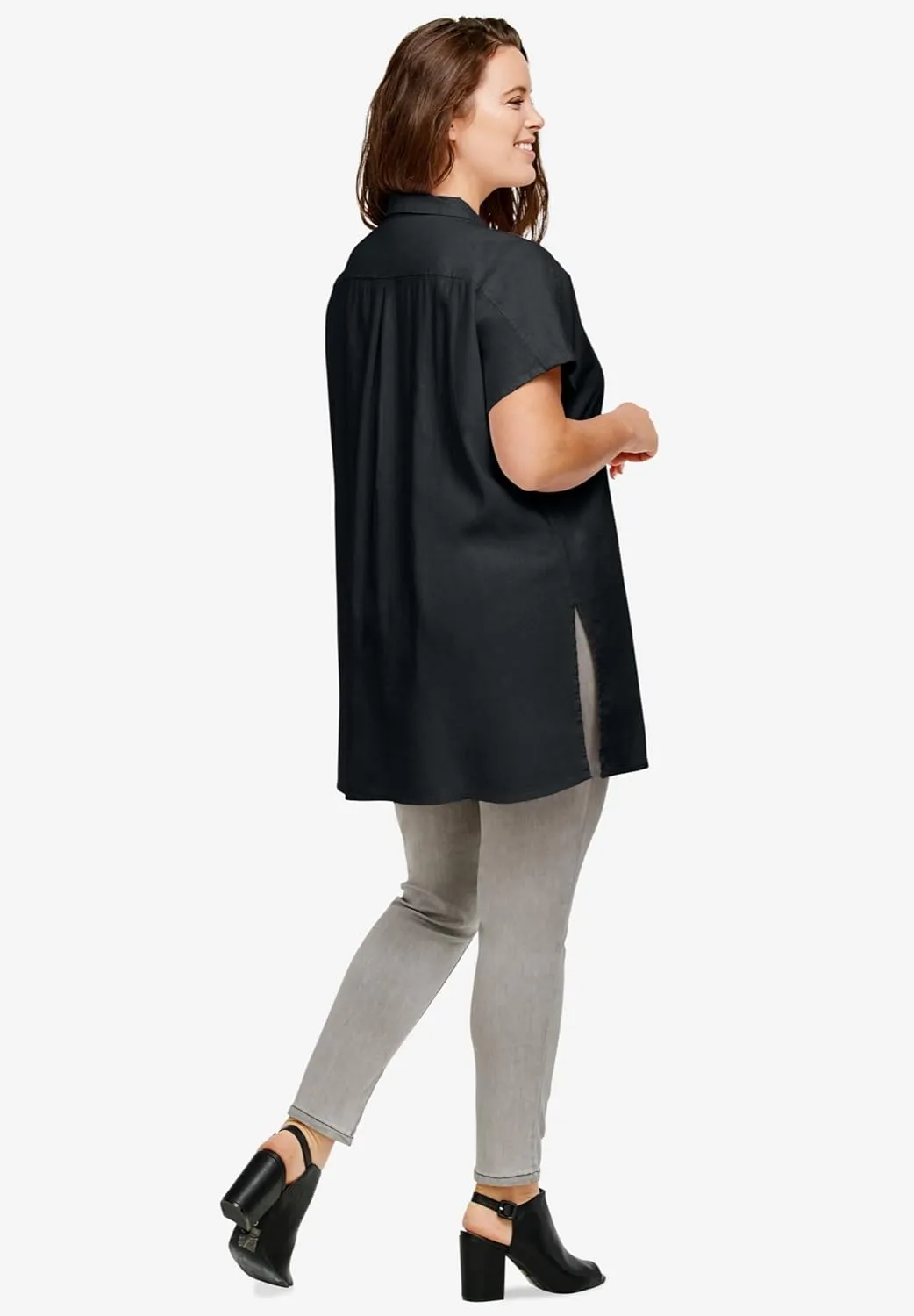 ellos Plus Size Linen-Blend Button Front Tunic