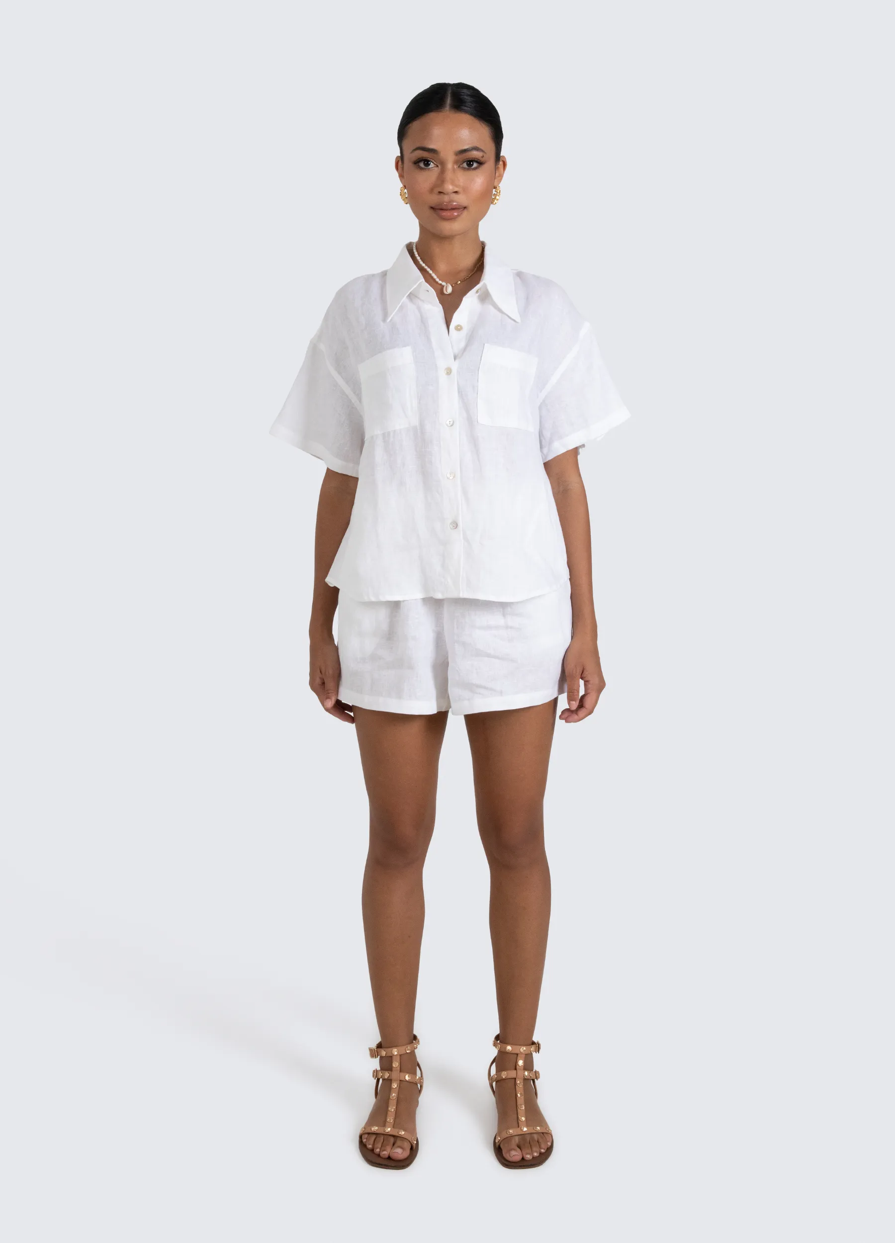 ESTL - Short Sleeve Lucinda Linen Shirt - White