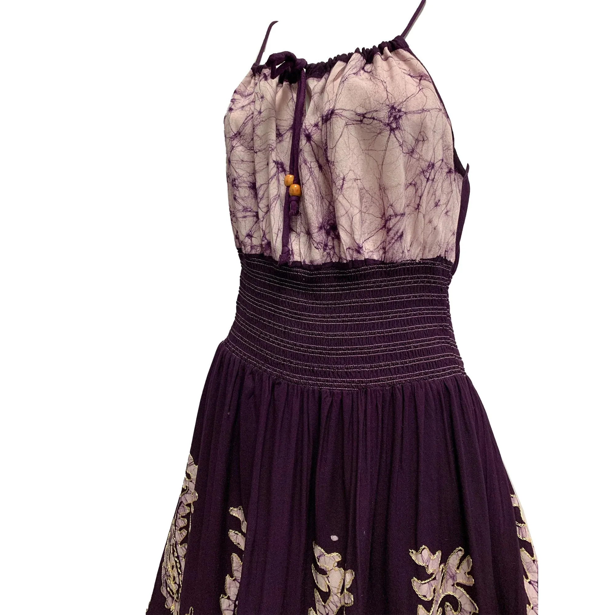 Ethnic Print Spaghetti Strap Bohemian Embroidered Indian Batik Print Sleeveless Midi Dress