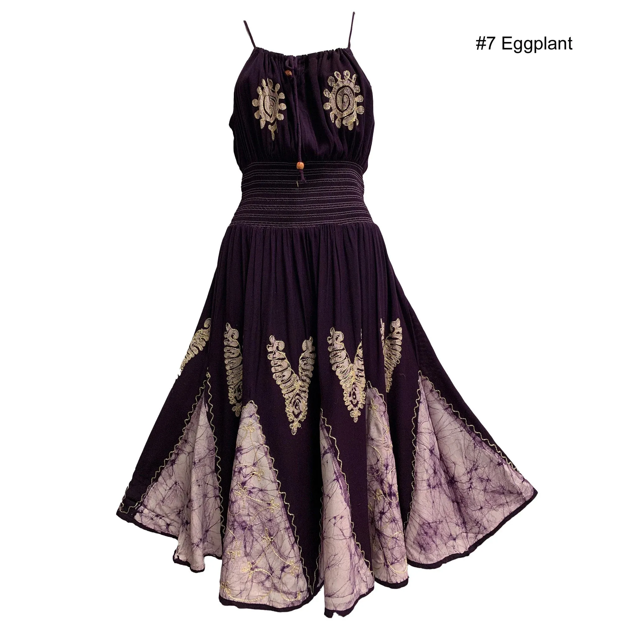 Ethnic Print Spaghetti Strap Bohemian Embroidered Indian Batik Print Sleeveless Midi Dress