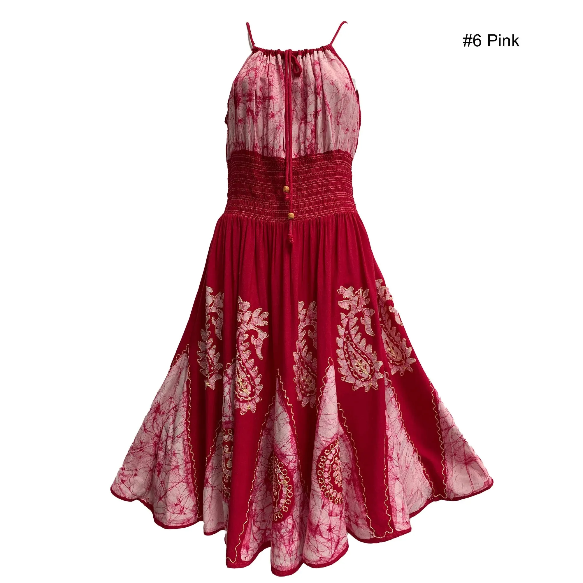 Ethnic Print Spaghetti Strap Bohemian Embroidered Indian Batik Print Sleeveless Midi Dress