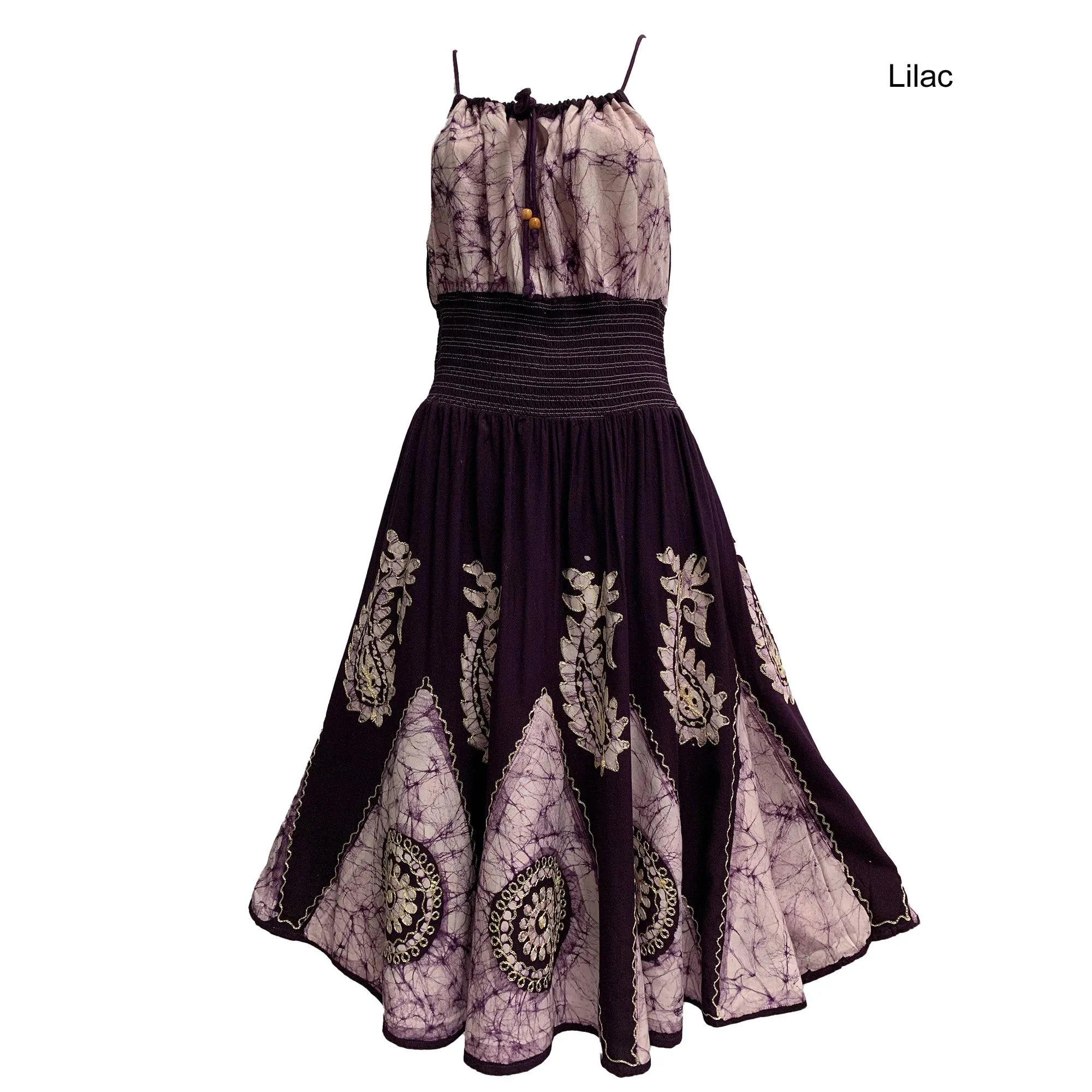 Ethnic Print Spaghetti Strap Bohemian Embroidered Indian Batik Print Sleeveless Midi Dress