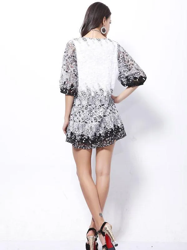 Fashion White Lace Bohemia Half Sleeve Mini Dress Beach Dress