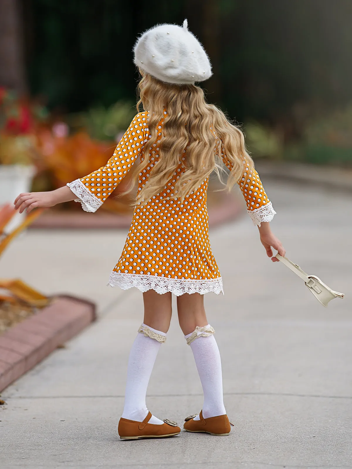 Girls Crochet Bib, Hem And Sleeve Boho Dress