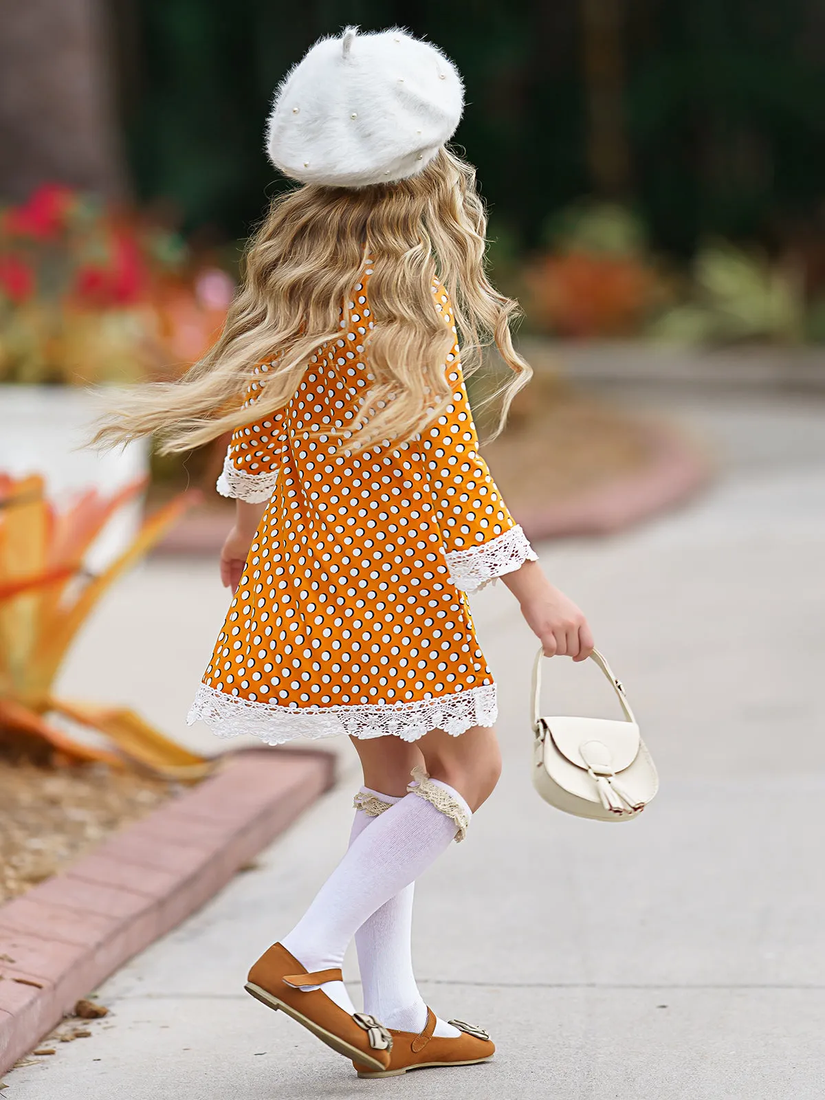 Girls Crochet Bib, Hem And Sleeve Boho Dress