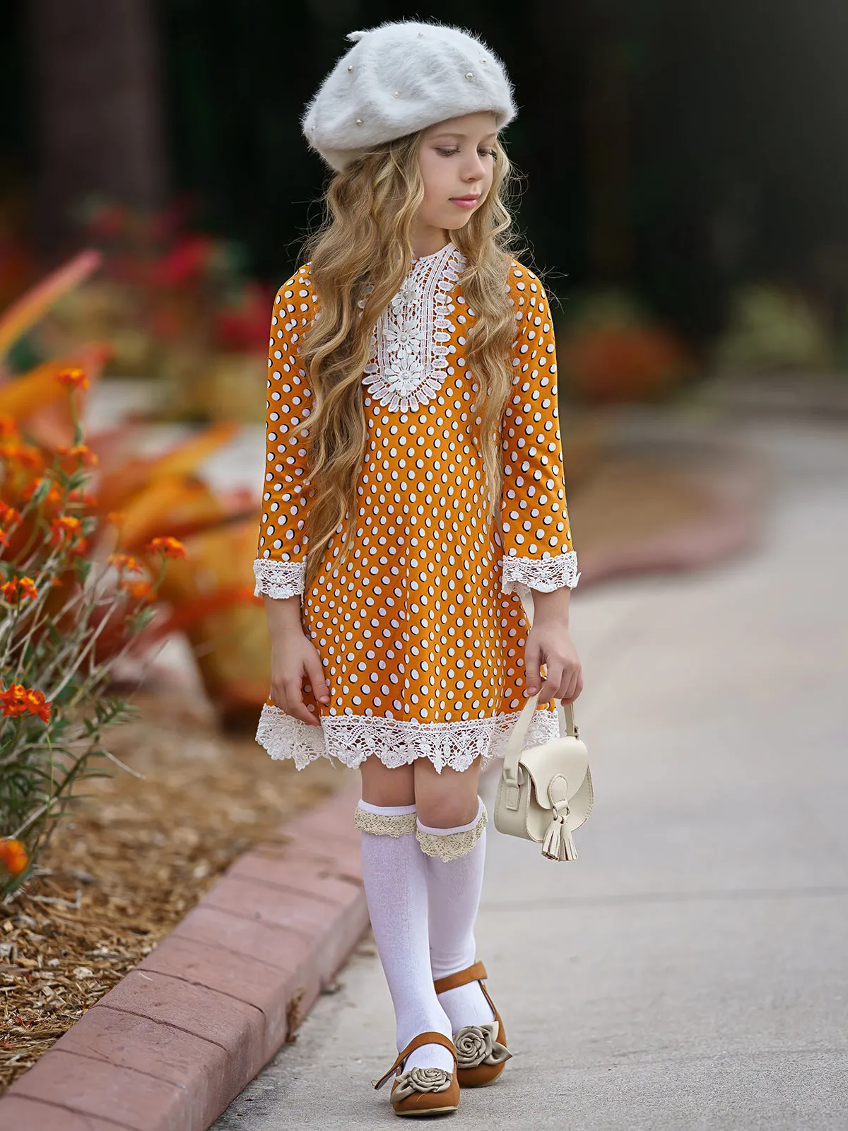 Girls Crochet Bib, Hem And Sleeve Boho Dress