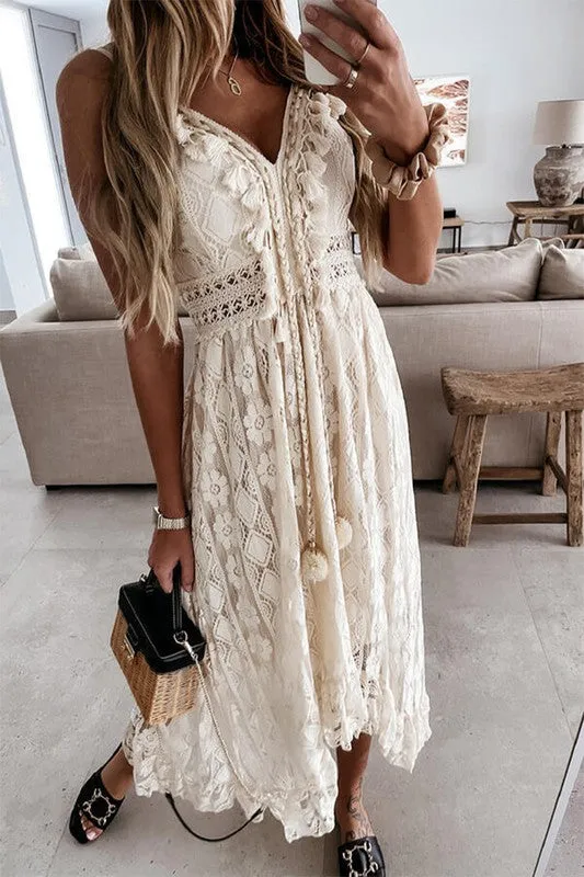 Gorgeous Boho Lace Maxi Dress in Light Cream